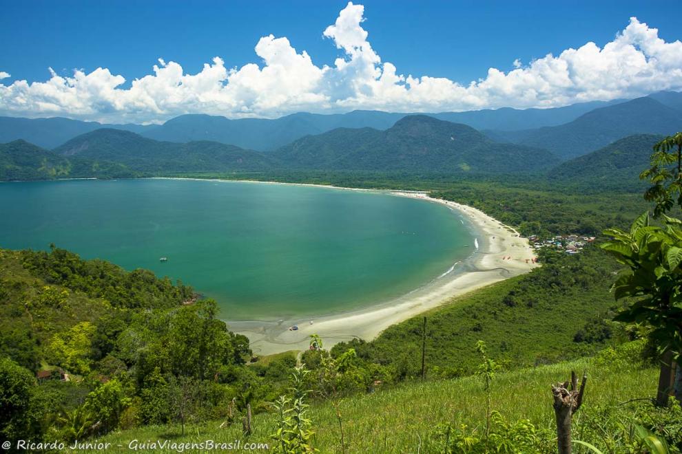 Imagem do alto da linda vegetação em torno da Praia da Fazenda em Ubatuba.